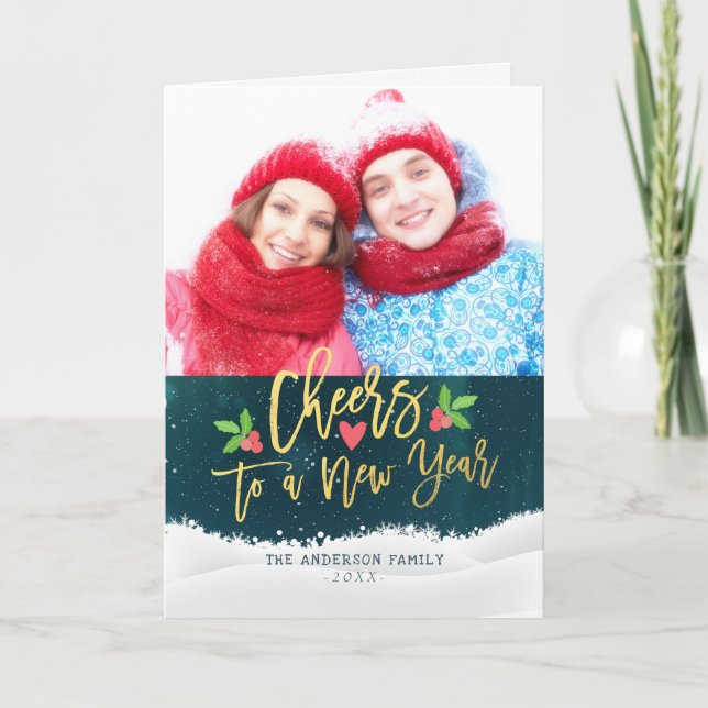 Cheers to a New Year Holiday Greetings Photo Cards (Front)