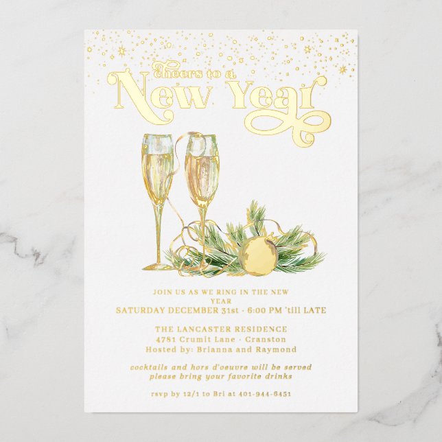 Cheers to a New Year | Sparkling Champagne  Foil Holiday Card (Front)
