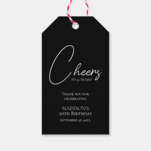 Cheers To Any Age 30th Black & White Birthday Gift Tags