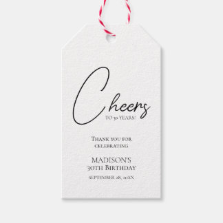 Cheers To Any Age 30th Black & White Birthday Gift Tags