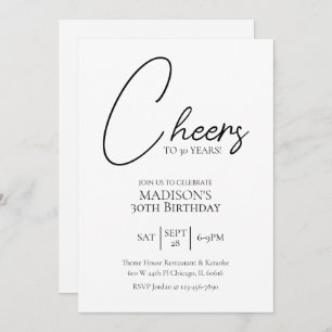 Cheers To Any Age 30th Black & White Birthday Invitation