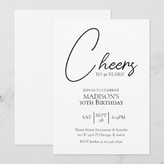 Cheers To Any Age 30th Black & White Birthday Invitation