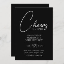 Cheers To Any Age 30th Black & White Birthday