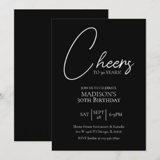 Cheers To Any Age 30th Black & White Birthday Invitation