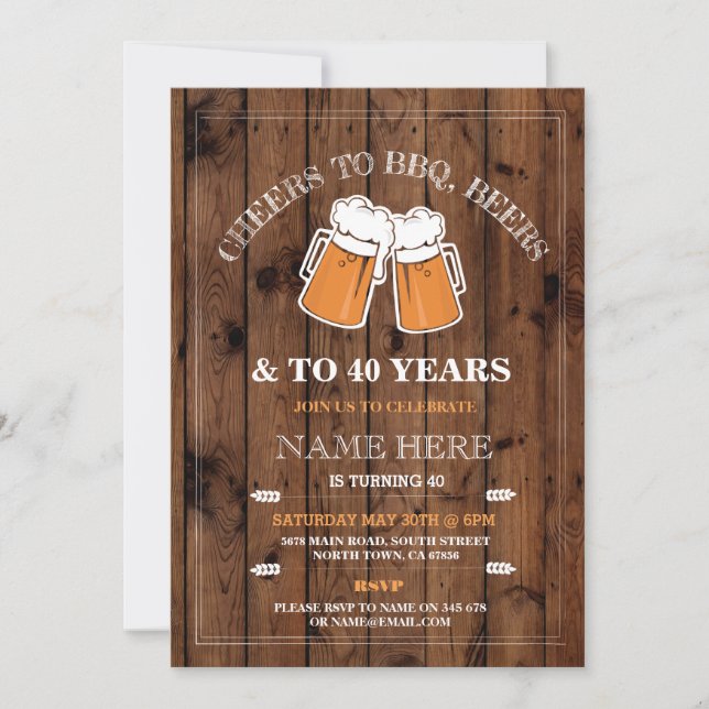 Cheers to BBQ, Beers Birthday Party Invitation (Front)