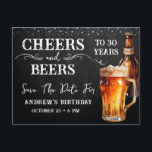 Cheers to Beers Save the Date Birthday  Postcard<br><div class="desc">Rustic Black Chalkboard watercolor beer bottle and pint glass. Rustic Outdoor or bar birthday invitations for him. Any age. Easy to personalised template. All text can be adjusted using the design option. Fun,  simple,  casual birthday invites for him. Save the Date</div>