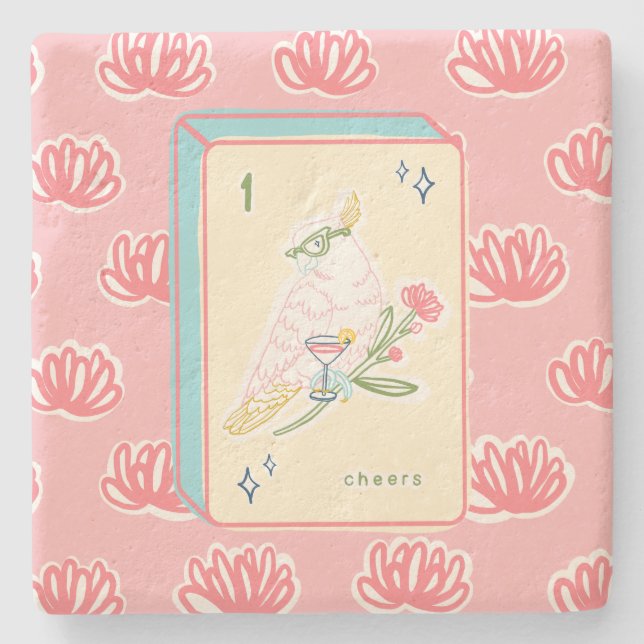 Cheers to Bird Bam Mahjong Stone Coaster (Front)