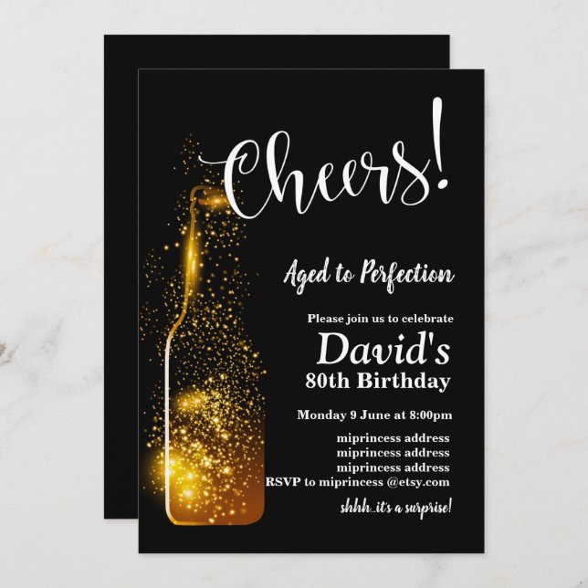 cheers to Birthday, wine, glitter wine, birthday Invitation (Front/Back)