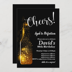 cheers to Birthday, wine, glitter wine, birthday Invitation