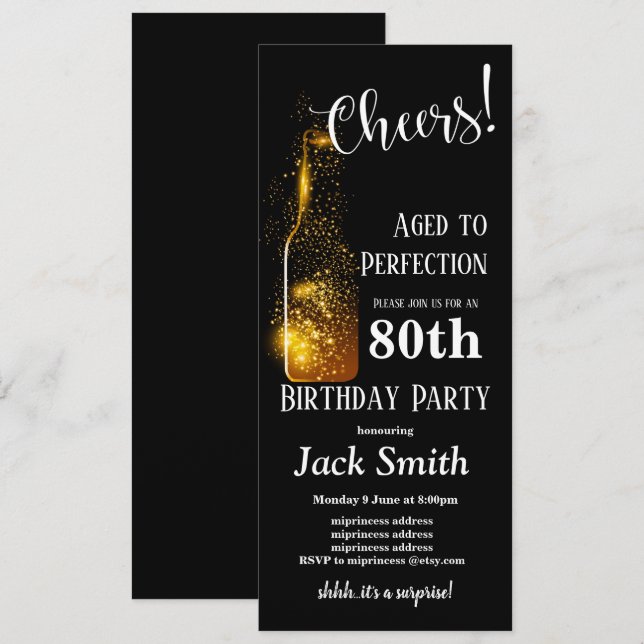 cheers to Birthday, wine, glitter wine, birthday Invitation (Front/Back)