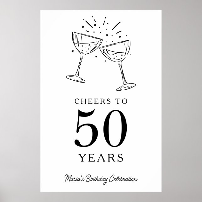 Cheers to Birthday Years Champagne Welcome Sign (Front)