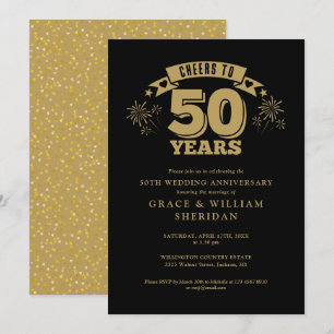 Cheers To Black And Gold 50th Wedding Anniversary Invitation