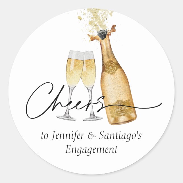 Cheers to Couples Engagement Party Classic Round Sticker (Front)