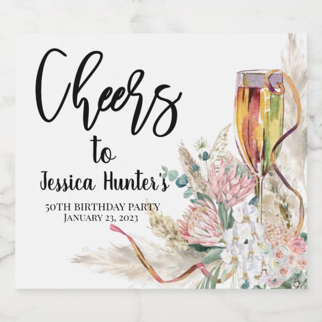 Cheers to Custom Birthday Party Sparkling Wine Boh Sparkling Wine Label (Single Label)