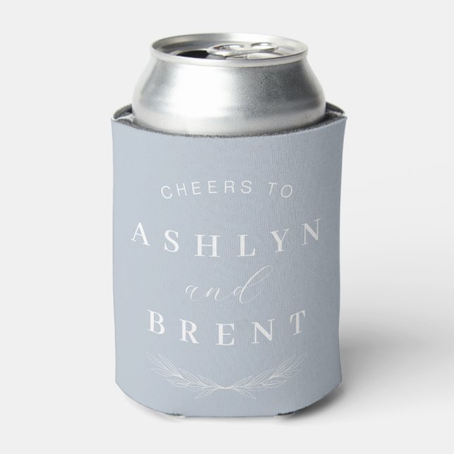 Cheers To Dusty Blue Wedding Can Cooler/Coozie Cooler (Can Front)