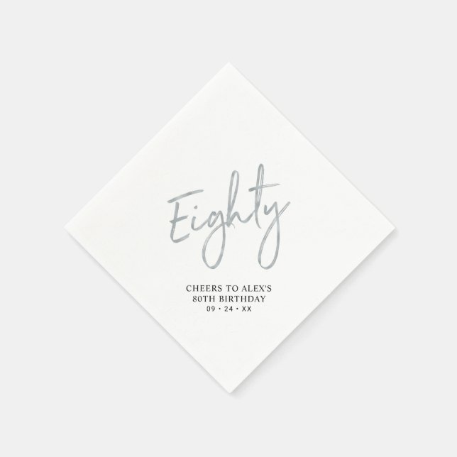 Cheers to Eighty Silver Adult 80th Birthday Party Napkin (Corner)
