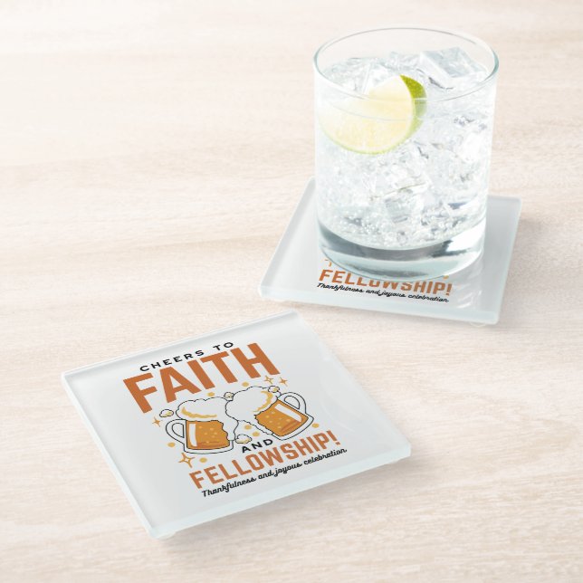 Cheers to Faith & Fellowship - Oktoberfest Tee Glass Coaster (Angled)