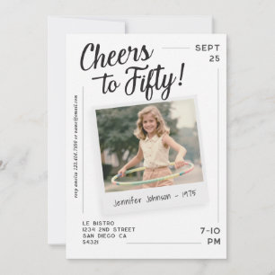 Cheers to Fifty 50th Retro Photo Birthday  Invitation