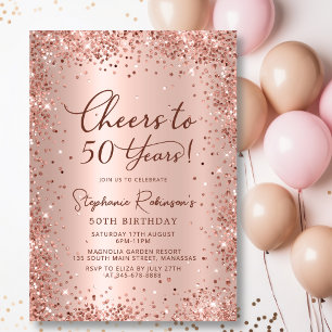 Cheers to Fifty Years Rose Gold 50th Birthday Invitation