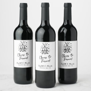 Cheers to Forever Black Hand Drawn Wedding Wine Label