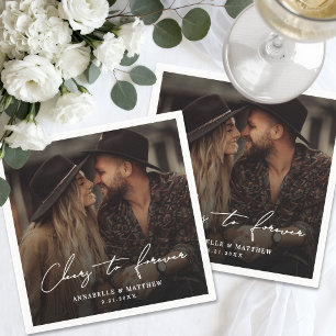 Cheers To Forever Elegant Photo Wedding Napkin