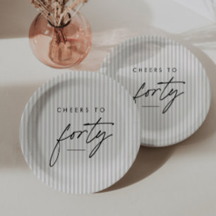 Cheers to Forty Handwritten 40th Birthday Stripy Paper Plate