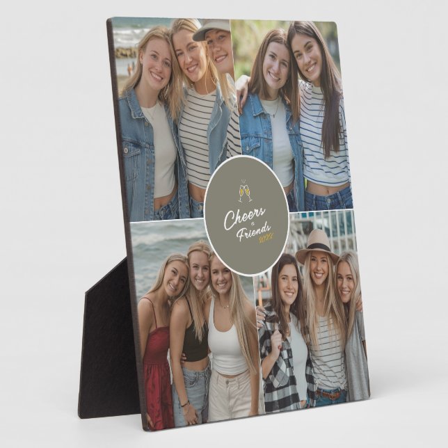 Cheers to Friends 4 Photo Collage Chic Friendship Plaque (Side)