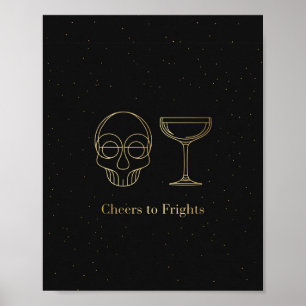 Cheers to Frights Gold Line Art Skull Print