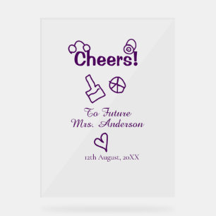 Cheers to future Mrs add bride name purple doodle Acrylic Sign