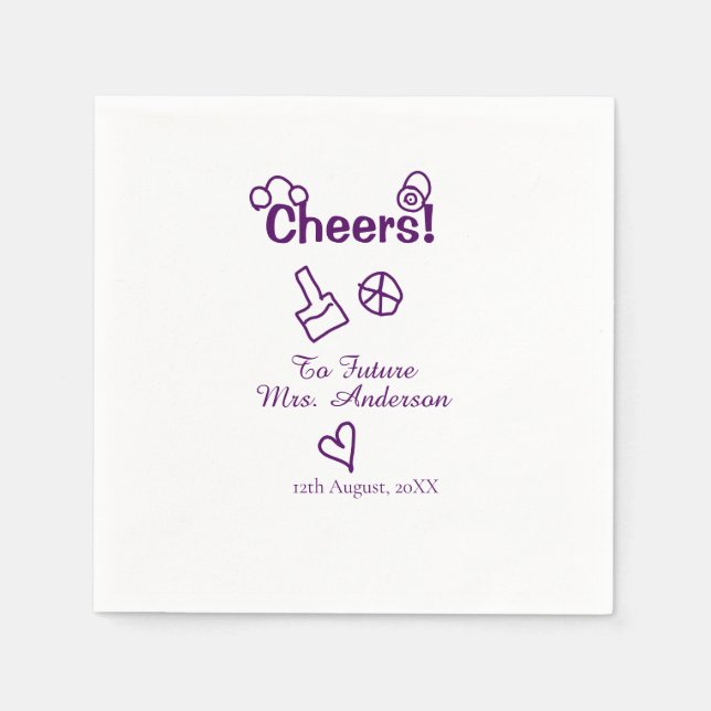 Cheers to future Mrs add bride name purple doodle Napkin (Front)