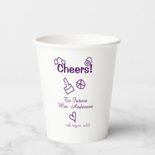 Cheers to future Mrs add bride name purple doodle Paper Cups