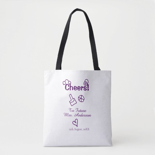 Cheers to future Mrs add bride name purple doodle Tote Bag (Front)