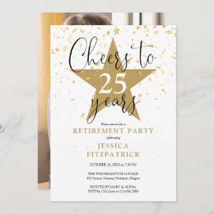 Cheers To Gold Stars Photo Retirement Party Invitation