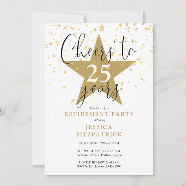 Cheers To Gold Stars Retirement Party Invitation (Front)