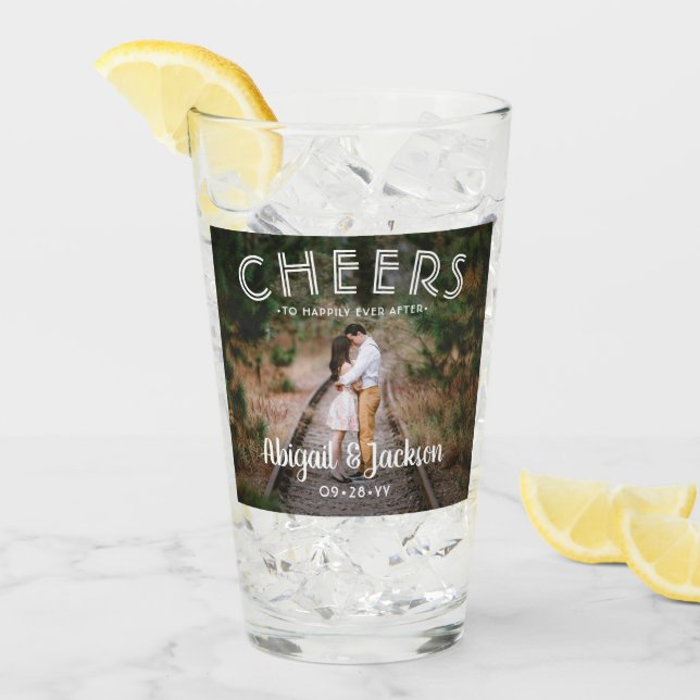 Cheers to Happily Ever After Photo Wedding Favour Glass (Front Ice)