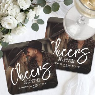 Cheers To Happily Ever After Photo Wedding Square Paper Coaster