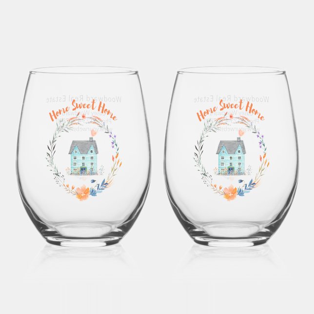 Cheers to Home Sweet Home Realtor Congrats Custom Stemless Wine Glass (Front)