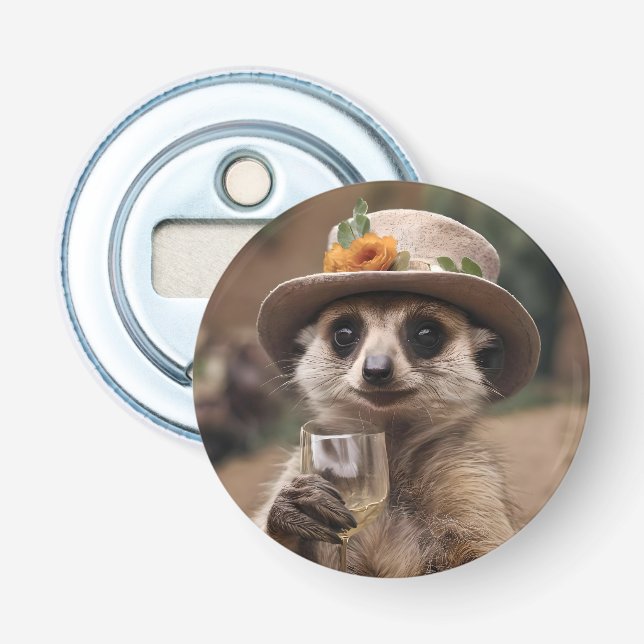 "Cheers to Life: Gran Meerkat Enjoys Glass Of Wine Bottle Opener (Front)