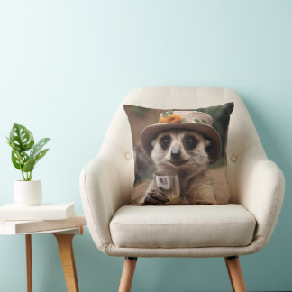 "Cheers to Life: Gran Meerkat Enjoys Glass Of Wine Cushion