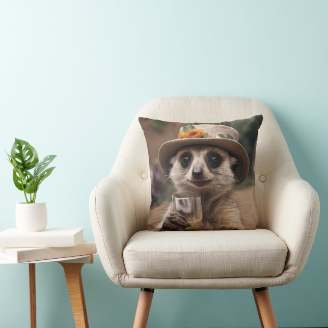 "Cheers to Life: Gran Meerkat Enjoys Glass Of Wine Cushion (Chair)