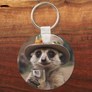 "Cheers to Life: Gran Meerkat Enjoys Glass Of Wine Key Ring