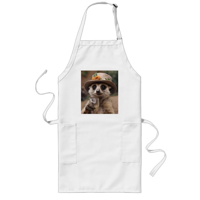 "Cheers to Life: Gran Meerkat Enjoys Glass Of Wine Long Apron (Front)