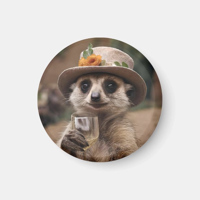 "Cheers to Life: Gran Meerkat Enjoys Glass Of Wine Magnet (Front)