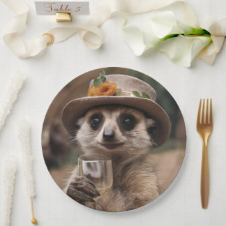 "Cheers to Life: Gran Meerkat Enjoys Glass Of Wine Paper Plate