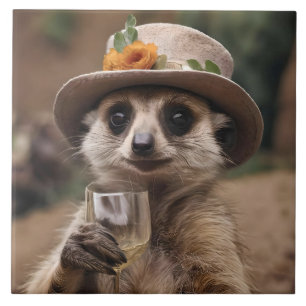 "Cheers to Life: Gran Meerkat Enjoys Glass Of Wine Tile