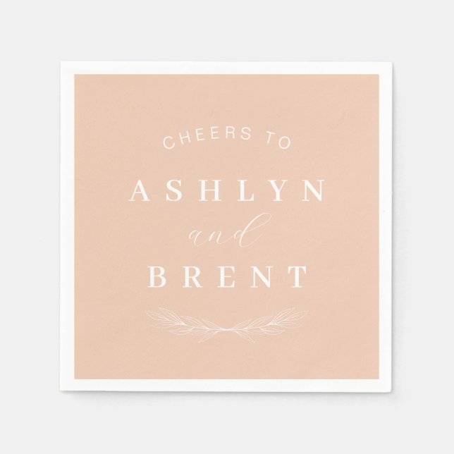 Cheers To Light Peach Wedding Cocktail Napkins (Front)