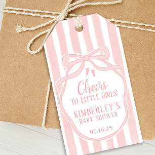 Cheers to Little Girls Bow Pink Girl Baby Shower Gift Tags