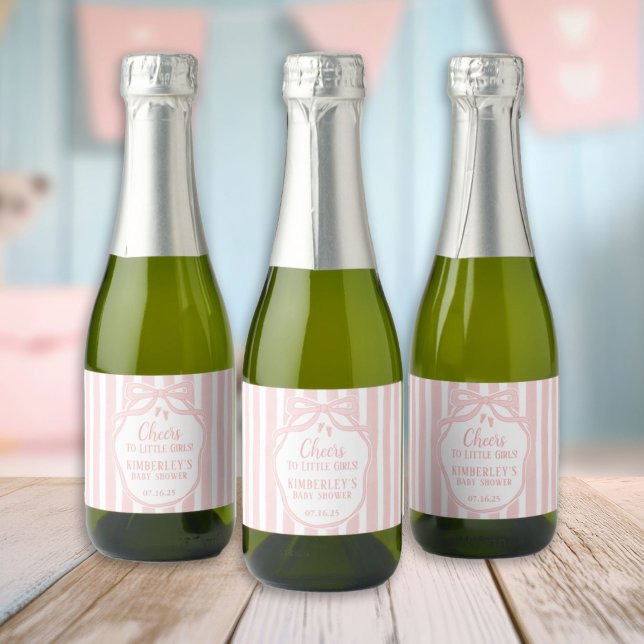 Cheers to Little Girls Bow Pink Girl Baby Shower Sparkling Wine Label (Creator Uploaded)