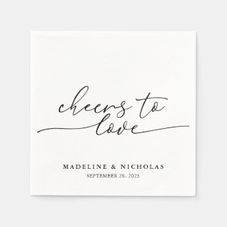 Cheers To Love Black And White Modern Wedding Napkin