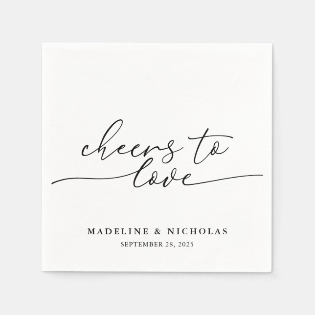 Cheers To Love Black And White Modern Wedding Napkin (Front)